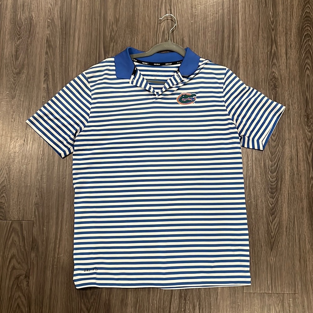 Nike Golf Dri-Fit Game day striped Polo Florida Gators Soze Medium Blue/White